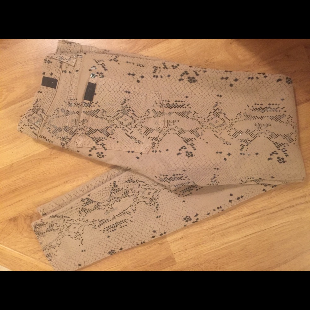 7 For All Mankind Snakeskin Beige Skinny Jeans